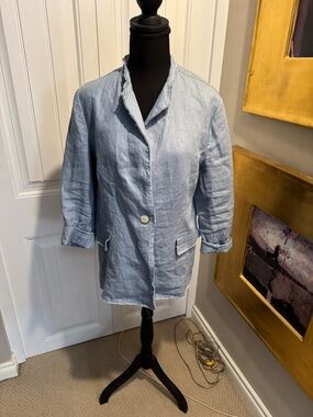 Carre NoirLight Blue 100% Linen Blazer Jacket - Unbranded